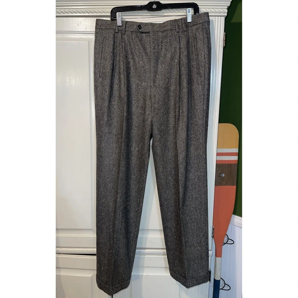St Croix Donegal Tweed Pants Men 36 Speckled Wool Dress Pleated Cuffed Italy